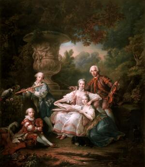 Le Marquis de Sourches et sa Famille by Francois-Hubert Drouais